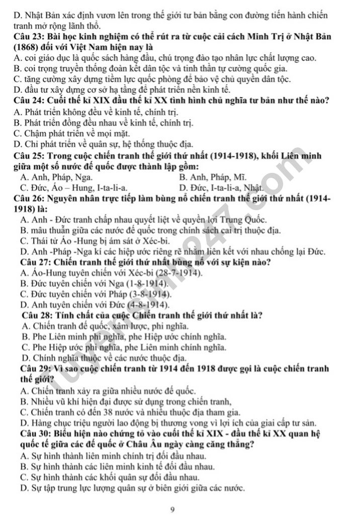 De thi hoc ki 1 lop 8 mon Su nam 2022 - THCS Gia Thuy