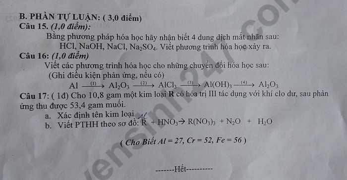 De hoc ki 1 lop 9 nam 2022 mon Hoa - THCS Truong Cong Than