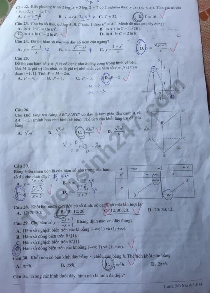 De kiem tra cuoi ki 1 lop 12 nam 2022 mon Toan - So GD Vinh Long (Co dap an)