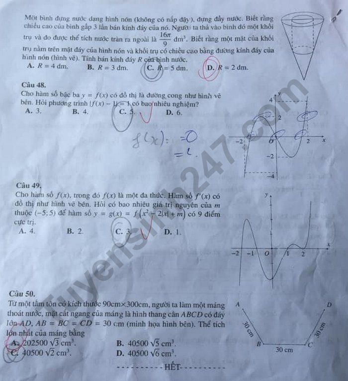 De kiem tra cuoi ki 1 lop 12 nam 2022 mon Toan - So GD Vinh Long (Co dap an)