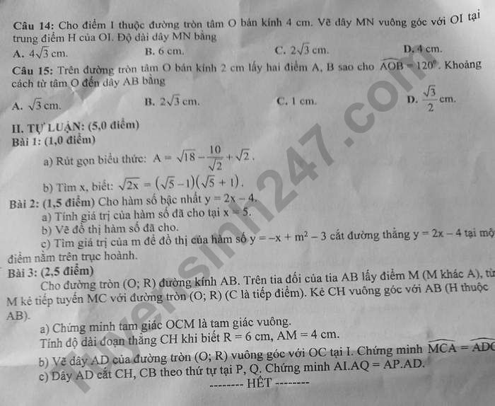 De thi HK 1 lop 9 mon Toan nam 2022 - So GDDT Tinh Quang Nam