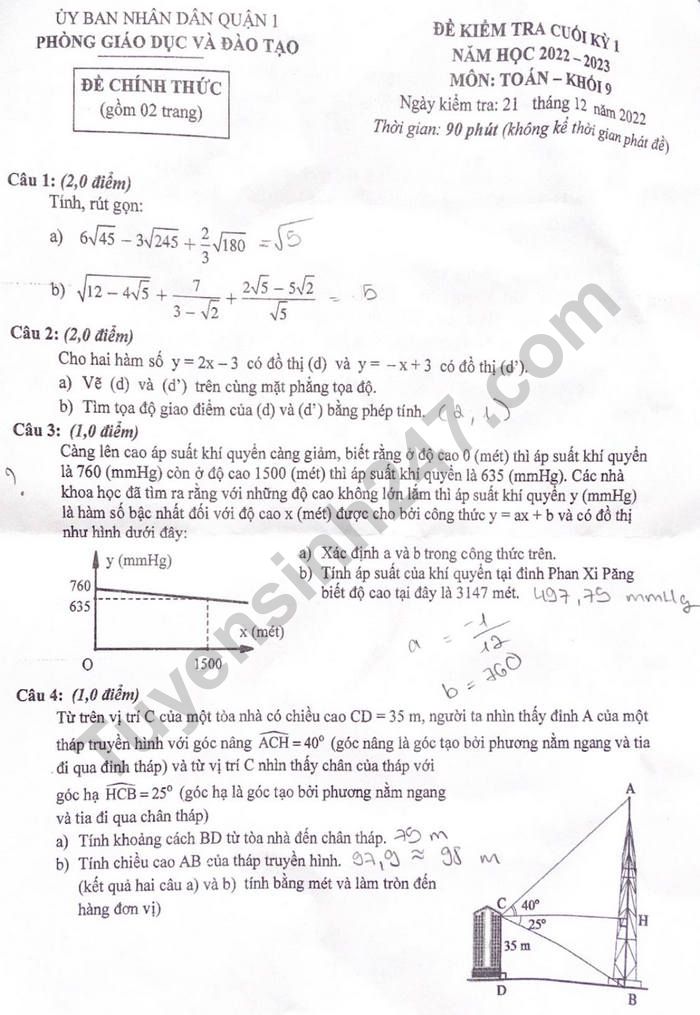 De thi cuoi ki 1 lop 9 mon Toan 2022 - Quan 1