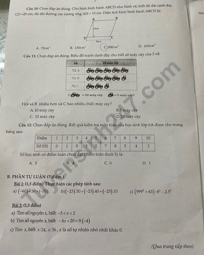 De thi ki 1 lop 6 mon Toan nam 2022 - THCS Phan Boi Chau