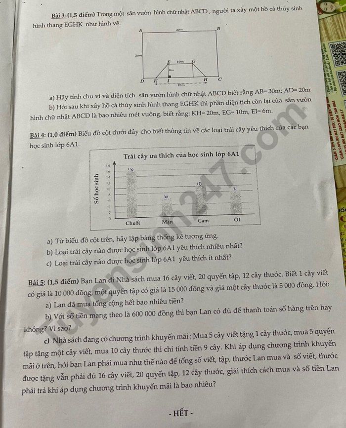 De thi ki 1 lop 6 mon Toan nam 2022 - THCS Phan Boi Chau