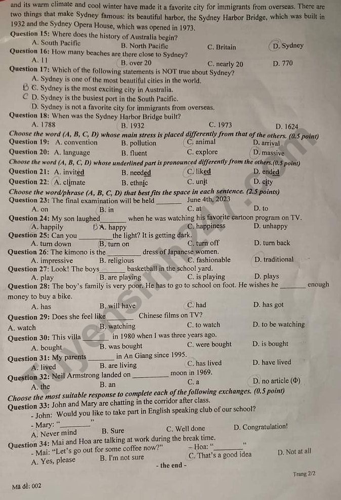 De thi ki 1 lop 9 mon Anh 2022 - So GD An Giang
