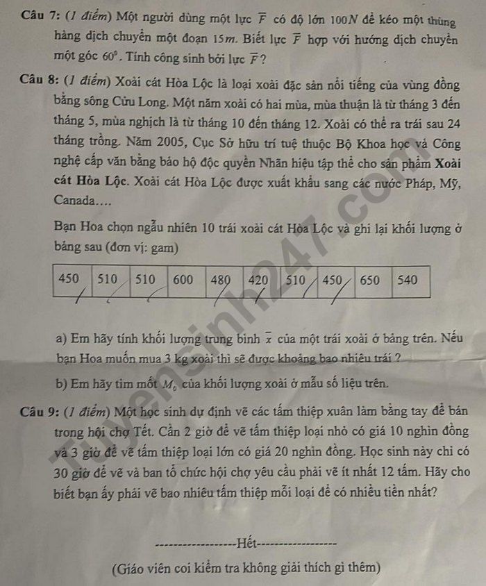 De thi cuoi ki 1 mon Toan lop 10 - THPT Tran Quang Khai nam 2022