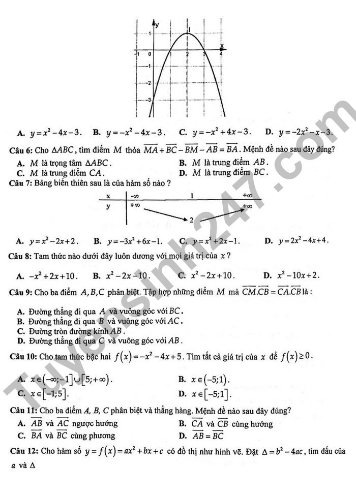 De thi cuoi ki 1 mon Toan lop 10 THPT Dong Da 2022