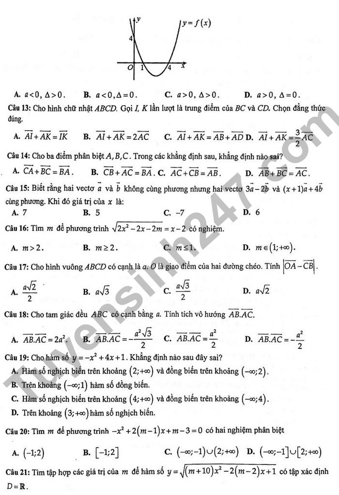 De thi cuoi ki 1 mon Toan lop 10 THPT Dong Da 2022