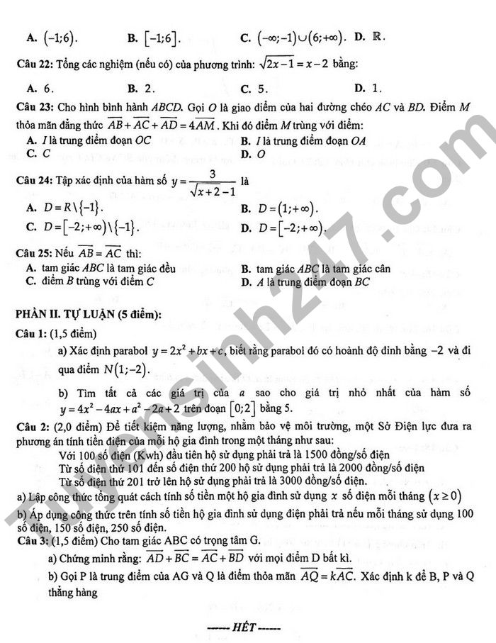 De thi cuoi ki 1 mon Toan lop 10 THPT Dong Da 2022