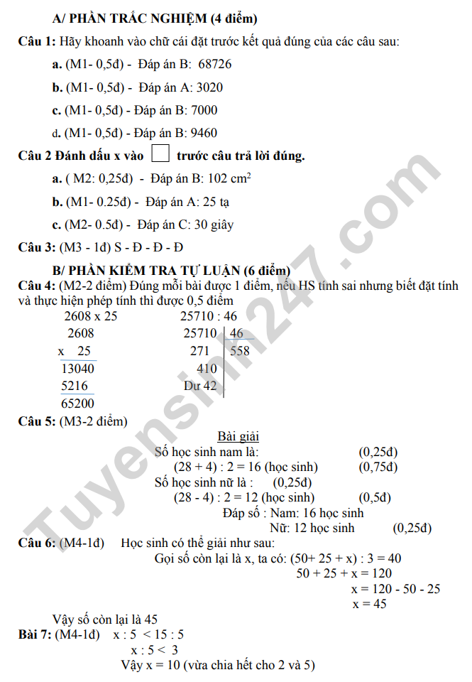 De thi ki 1 mon Toan lop 4 nam 2022 - TH Vinh Thuan (Co dap an)
