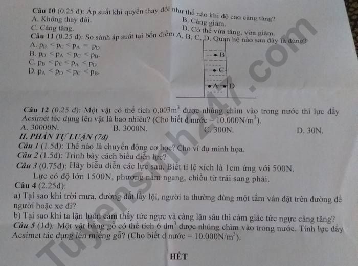 De thi cuoi ki 1 mon Ly lop 8 - THCS Xuan Tan nam 2022