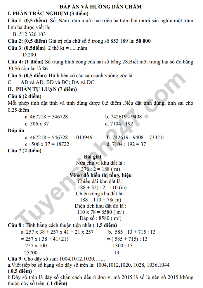 De thi ki 1 mon Toan lop 4 nam 2022 - TH Minh Tan (Co dap an)