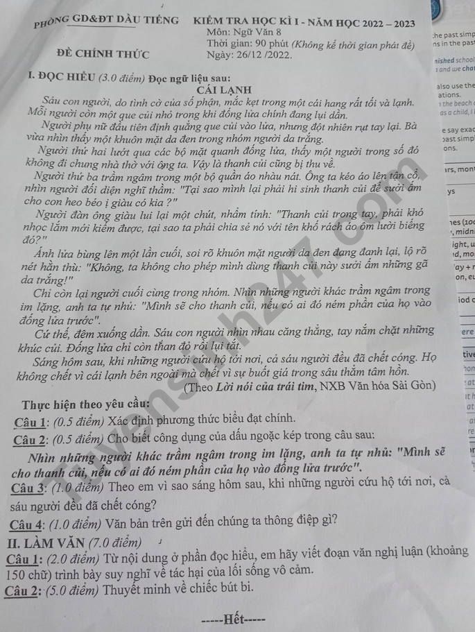 De kiem tra ki 1 mon Ngu Van lop 8 phong GD Dau Tieng nam 2022
