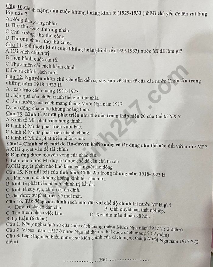 De thi HK 1 lop 8 mon Su nam 2022 - THCS Phuoc Binh