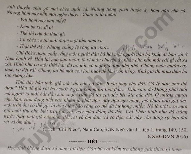 De thi ki 1 lop 11 mon Van - So GD Bac Lieu 2022