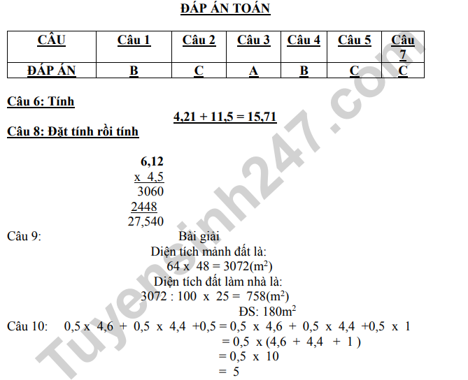 De thi ki 1 mon Toan lop 5 - TH Trieu An 2022 (Co dap an)