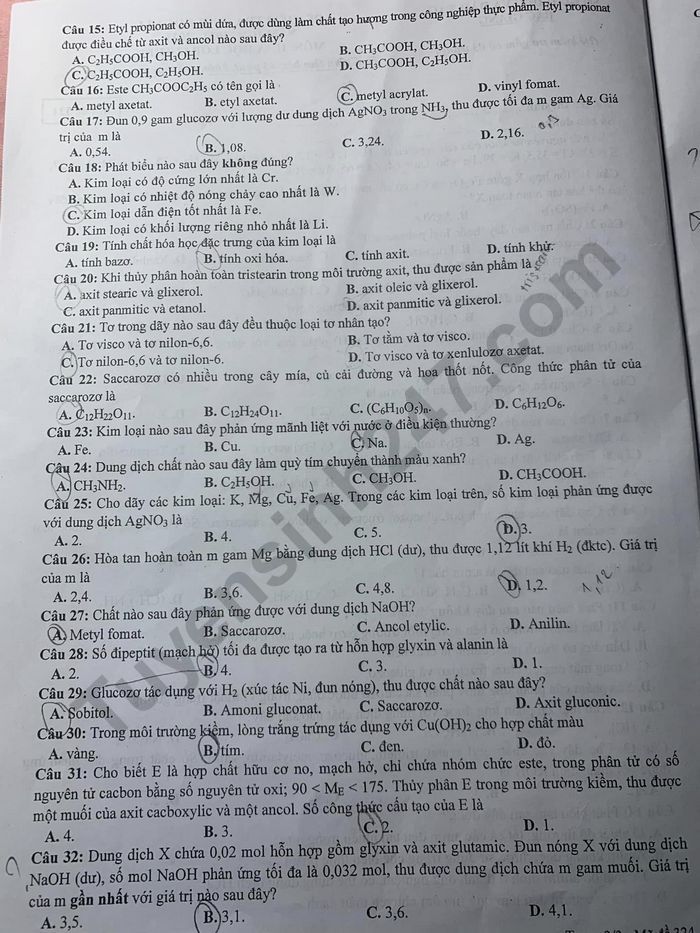 De thi cuoi ki 1 mon Hoa lop 12 - So GD Bac Giang nam 2022