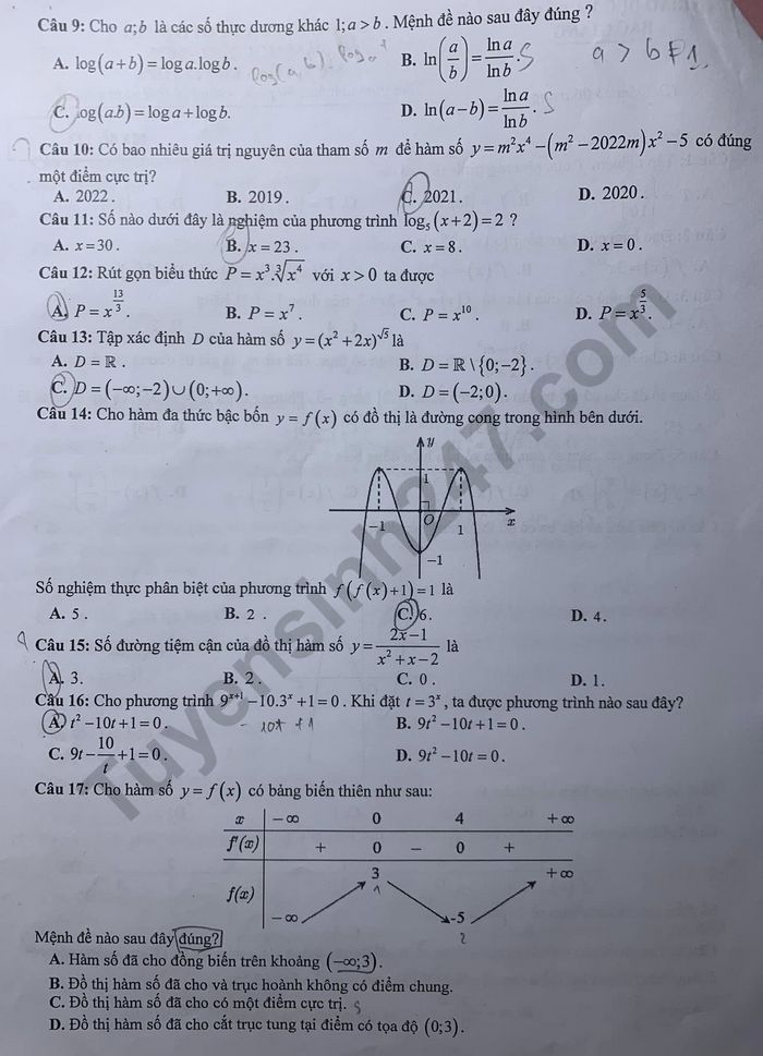 De thi cuoi ki 1 mon Toan lop 12 - So GDDT Bac Giang nam 2022