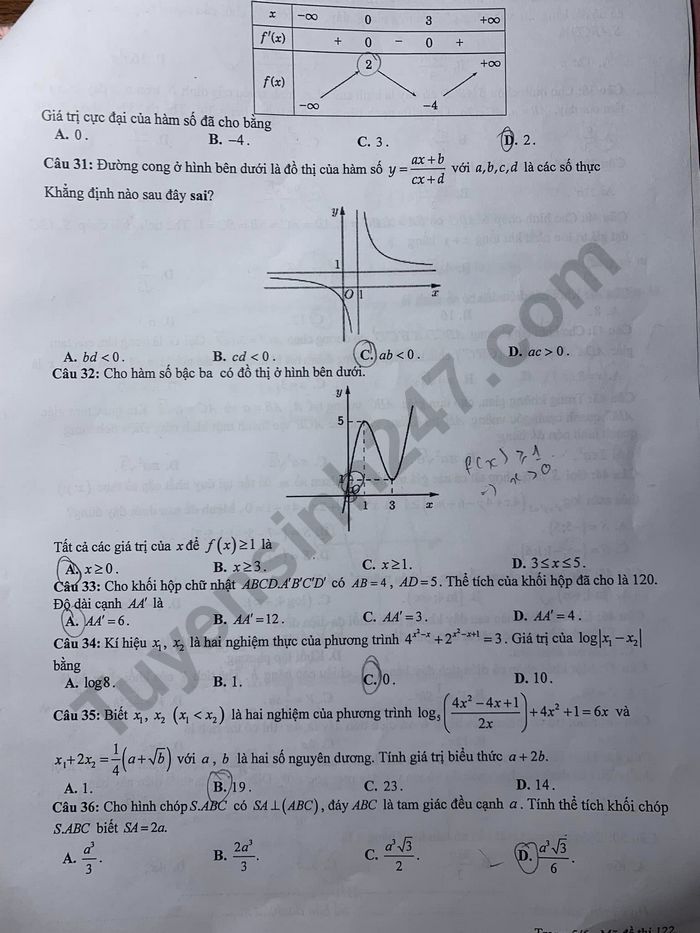 De thi cuoi ki 1 mon Toan lop 12 - So GDDT Bac Giang nam 2022