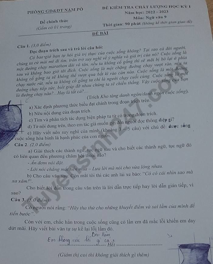 De thi ki 1 lop 9 mon Van nam 2022 - Phong GDDT Nam Po