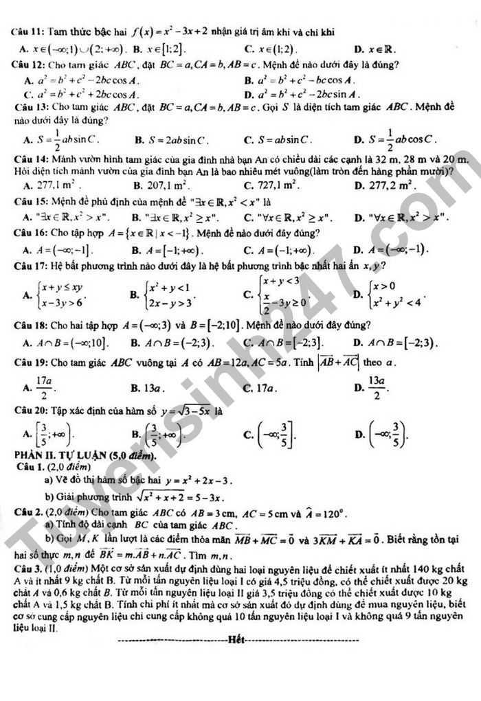 De thi hoc ki 1 lop 10 nam 2022 mon Toan tinh Bac Giang (Co dap an)