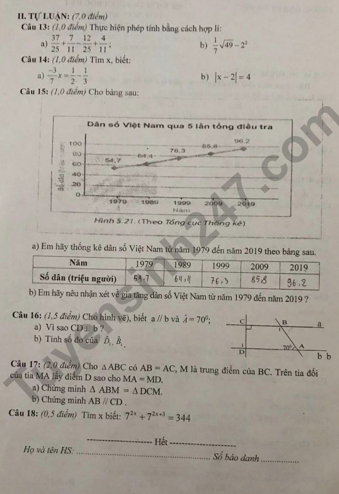 De thi ki 1 lop 7 nam 2022 mon Toan Phong GD Da Bac