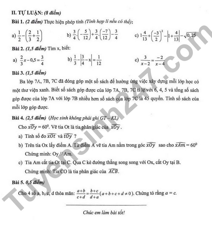 De thi ki 1 mon Toan 2022 lop 7 THCS Le Ngoc Han