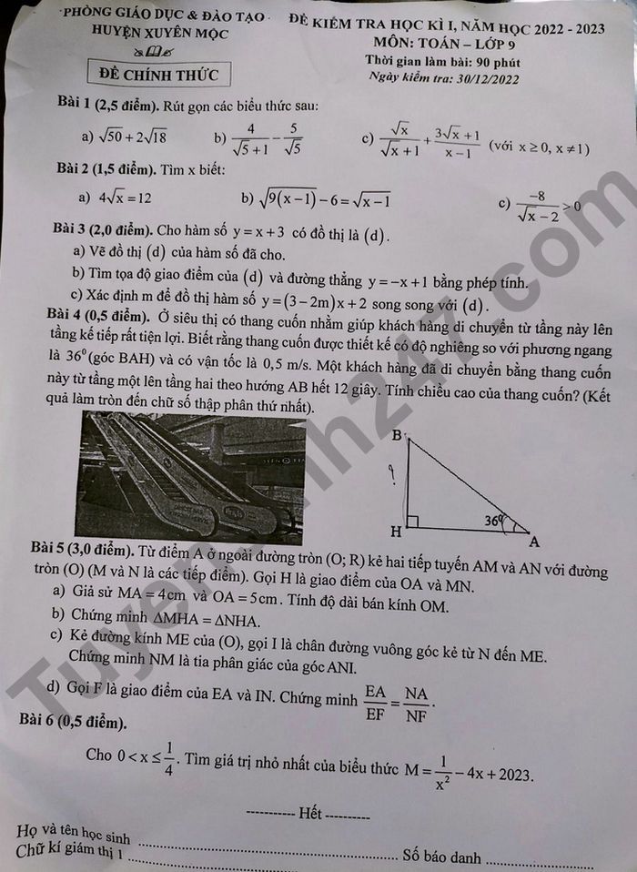 De thi cuoi ki 1 mon Toan lop 9 Huyen Xuyen Moc 2022