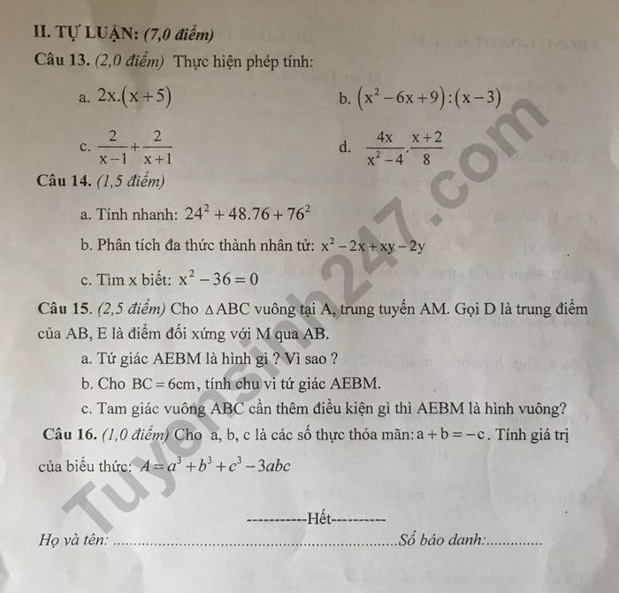 De thi cuoi ki 1 mon Toan lop 8 - Phong GDDT Da Bac nam 2022
