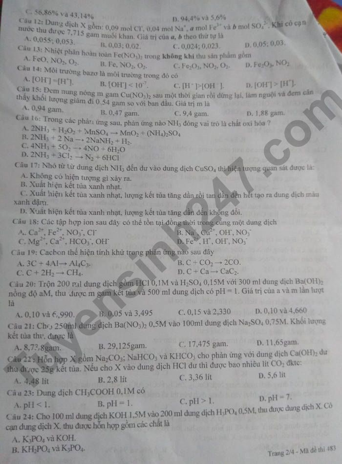 De thi ki 1 mon Hoa lop 11 THPT Phan Van Hoa 2022