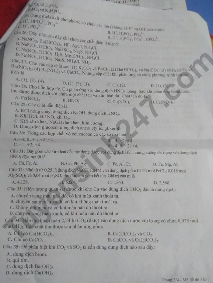 De thi ki 1 mon Hoa lop 11 THPT Phan Van Hoa 2022