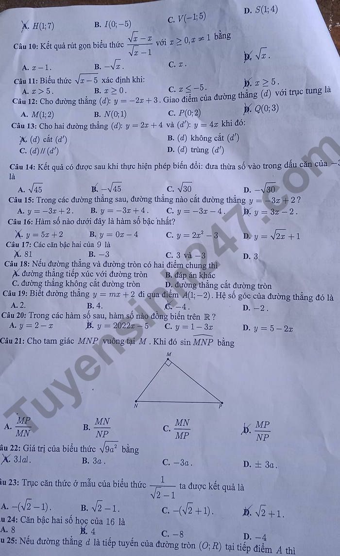 De kiem tra ki 1 mon Toan lop 9 Huyen Duc Hoa 2022