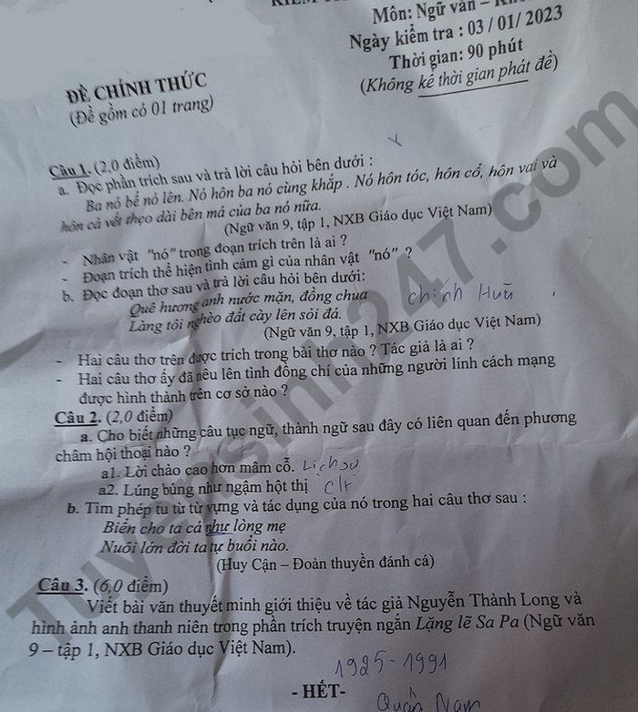 De thi ki 1 mon Van lop 9 tinh Dong Thap 2022