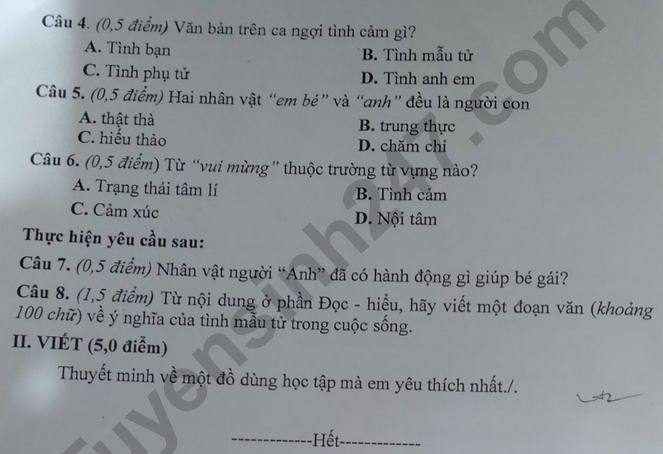De cuoi ki 1 mon Van lop 8 nam 2022 - Phong GD Mai Son