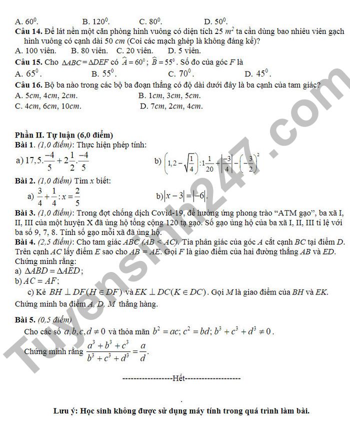 De kiem tra ki 1 lop 7 mon Toan 2022 Huyen Xuan Truong
