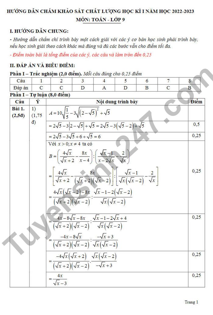 De kiem tra ki 1 lop 9 mon Toan Huyen Y Yen 2022 (Co dap an)