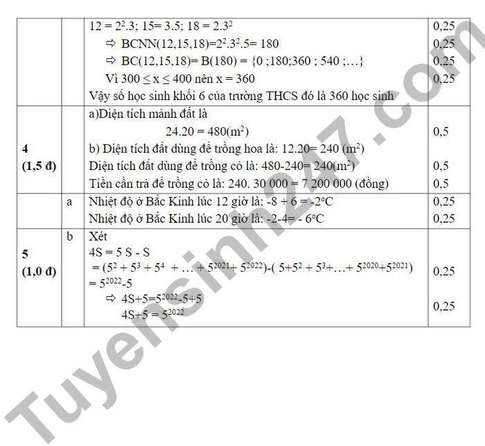 De thi cuoi ki 1 mon Toan 2022 lop 6 Quan Bac Tu Liem (Co dap an)