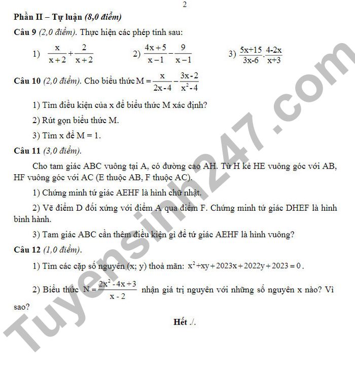 De thi cuoi ki 1 mon Toan 2022 lop 8 tinh Ninh Binh (Co dap an)