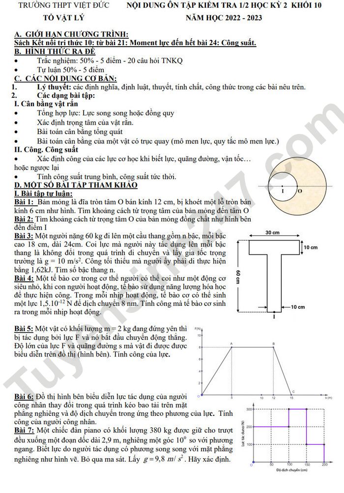 De cuong giua ki 2 lop 10 mon ly 2023 - THPT Viet Duc