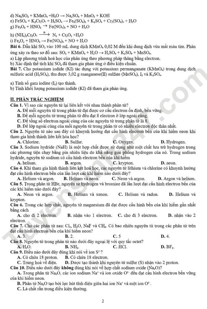 De cuong giua ki 2 mon Hoa lop 10 nam 2023 - THPT Tran Phu
