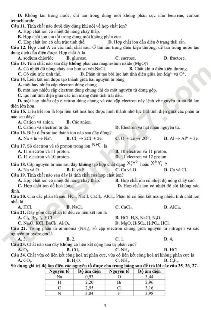 De cuong giua ki 2 mon Hoa lop 10 nam 2023 - THPT Tran Phu