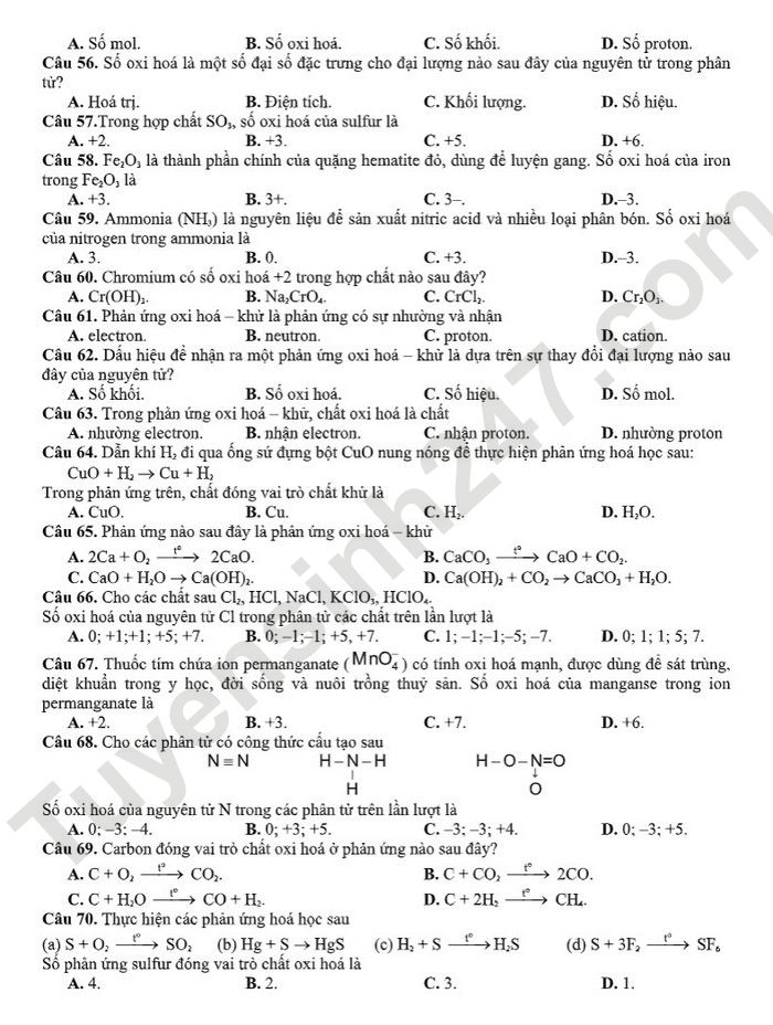 De cuong giua ki 2 mon Hoa lop 10 nam 2023 - THPT Tran Phu