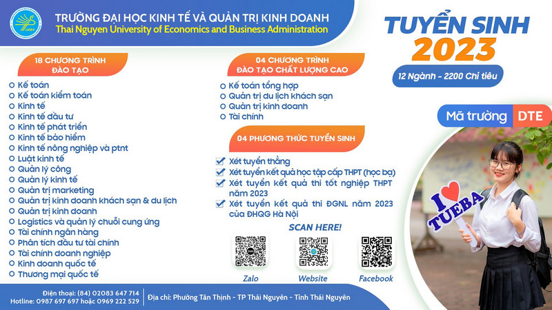 Dai hoc Kinh te va quan tri kinh doanh - DH Thai Nguyen tuyen sinh 2023