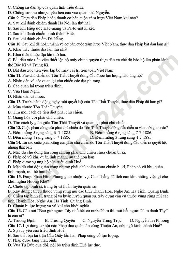 De thi GK 2 lop 8 mon Su 2022 THCS Quan Toan (Co dap an)