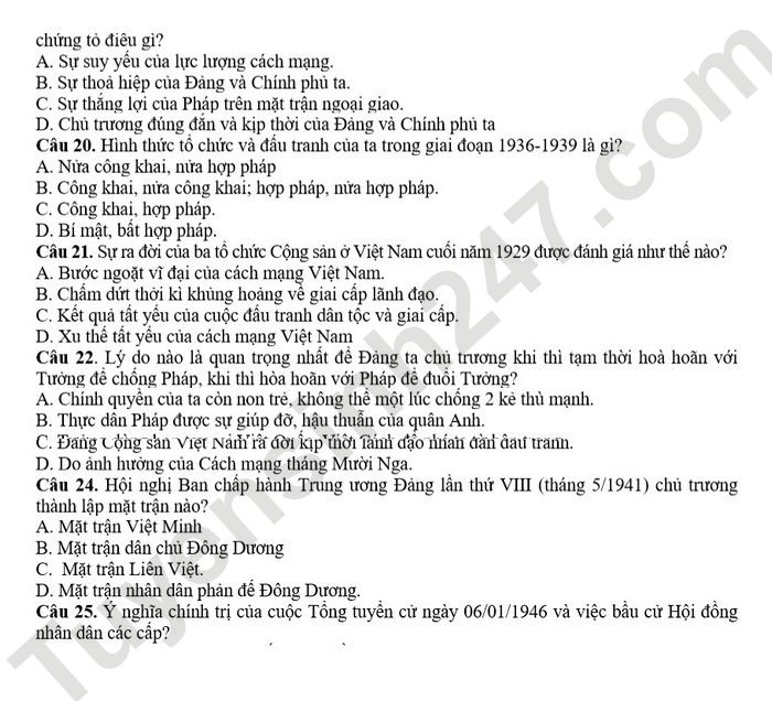 De thi giua hoc ki 2 mon Su lop 9 THCS Quan Toan 2022 (Co dap an)