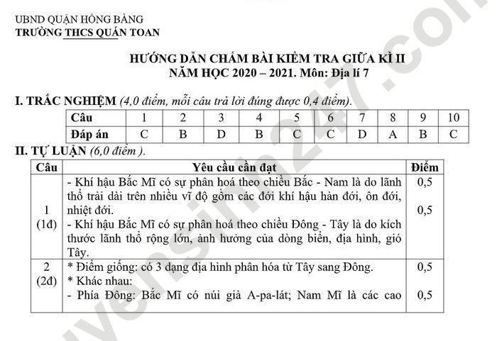 De thi GK 2 lop 7 mon Dia THCS Quan Toan 2022 (Co dap an)