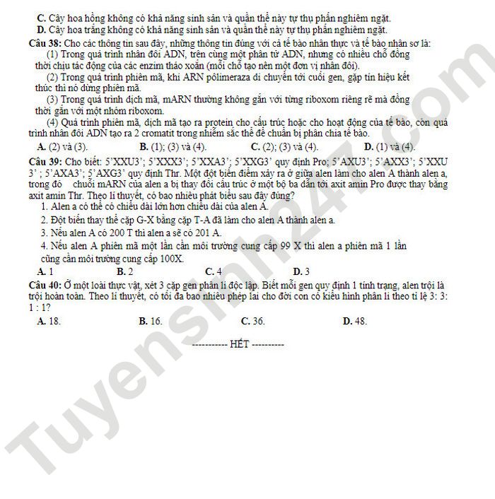 De thi thu tot nghiep THPT 2023 mon Sinh lan 2 - THPT Han Thuyen (Co dap an)