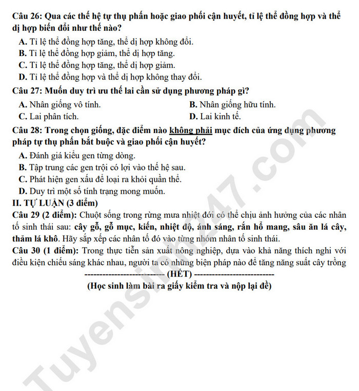De thi giua ki 2 mon Sinh lop 9 nam 2022 - THCS Gia Thuy