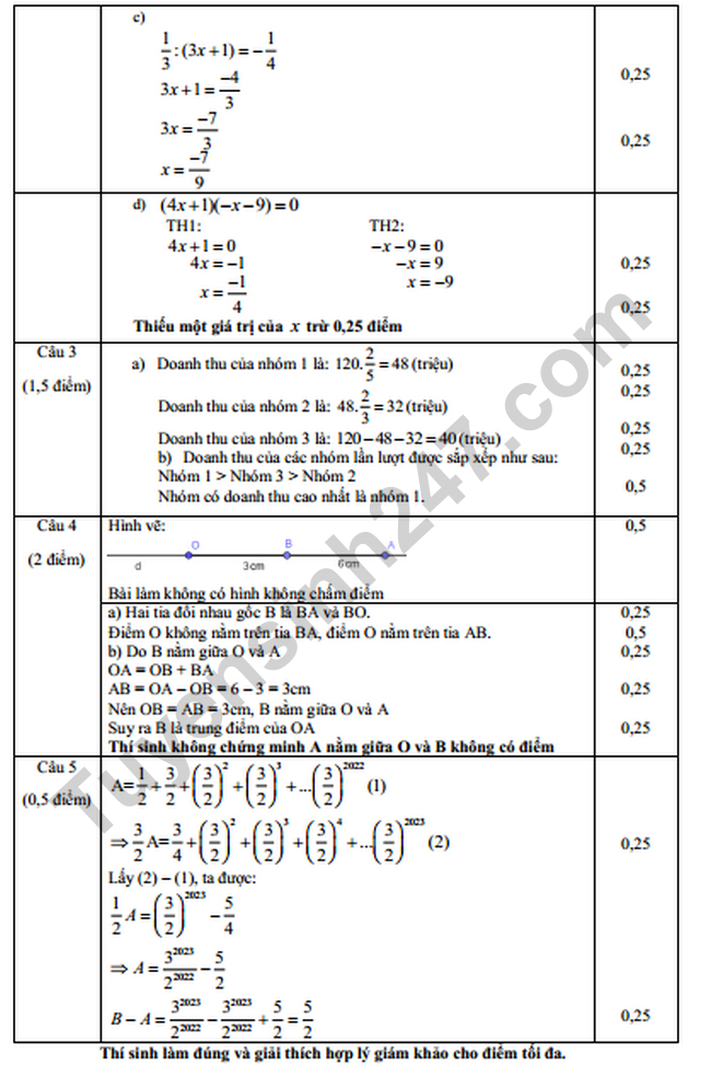 De giua ki 2 lop 6 nam 2023 mon Toan - TH THCS Tay Ha Noi