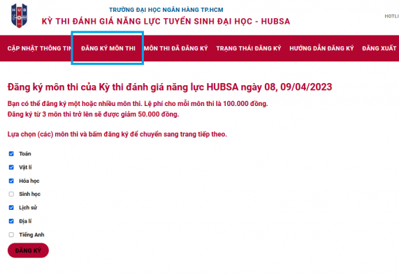 Huong dan dang ky thi danh gia nang luc DH Ngan hang TPHCM 2023